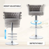 COOLMORE Velvet Bar Stool Set of 2, Adjustable Swivel Bar Stools with Silver Plated Metal Leg, W1539P320507