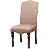 Transitional Antique Cherry Beige Set of 2pc Side Chairs Padded Fabric Turned Legs Dining Room B011P152638