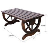 Outdoor Rustic Wooden Bench with Wagon Wheel Legs, 2 People Outdoor Bench Garden Bench Front Porch W465P222623