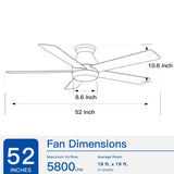 ZUN 52" Low Profile Ceiling Fan in Brushed Nickel with Silver Blades W1367P185769