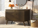 36" Luxury Striped Bathroom Vanity, Soft-Close Dual-Door Storage & Premium Ceramic Sink, Dark Brown N765P387198D
