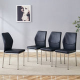 Luxury Simple Chair - Set of 4 BLACK PU Material High Resilience Dining Chair with Metal Silver W1151P282690