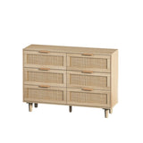 ZUN 43.31"6-Drawers Rattan Storage Cabinet Rattan Drawer,for Bedroom,Living Room,Natural W75784347
