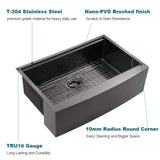 ZUN 33" L X 22" W Farmhouse Kitchen Sink Matte Black Stainless Steel 33 in.Single Bowl Farmhouse Apron JYSG322MB