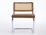 Mid Century Modern Dining Chairs Set of 2, Linen Accent Chairs with Natural Cane Back & Stainless W1143P342097