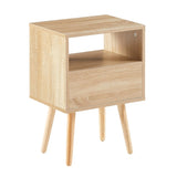 15.75" Rattan End table with drawer and solid wood legs, Modern nightstand, side table for living 08006568