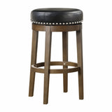 Round Swivel Bar Stool Set of 2, Black Faux Leather 360-degree Swivel Seat Nailhead Trim Solid Wood B011P201563