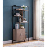 ZUN Six Shelf Modern Bookcase with Two Door Storage Cabinet with Two Shelves - Brown and Black Metal B107131414