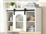 White Farmhouse Tall Storage Cabinet with Sliding Barn Door, Freestanding Floor Linen Cabinet with 22557110