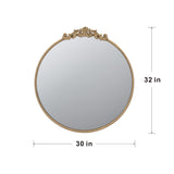 30" x 32" Round Gold Mirror, Wall Mounted Mirror with Metal Frame for Bathroom Living Room W2078124100