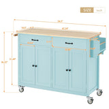 Kitchen Island Cart with 4 Door Cabinet and Two Drawers and 2 Locking Wheels - Solid Wood Top, WF286911AAN