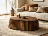 31.5" Scalloped Coffee Table, Fluted Wood Coffee Table with Wood Veneer Top and Solid Pine Slat W3158P537756