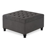 ZUN Large square storage with wooden legs, Upholstered button tufted coffee table with nail trims for 14144868