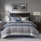 7 Piece Jacquard Comforter Set Navy Cal King B03597214