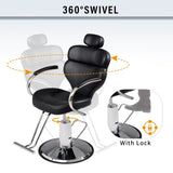 Premium Reclining barber Chair Salon Chair for Hair Stylist with Heavy Duty Hydraulic Pump, 360&deg N753P255164S