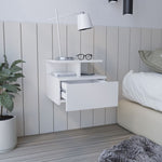 ZUN Adele Floating Nightstand , End Table, Side Table Drawer, Open Top Shelves -White B20092133