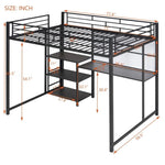 ZUN Full Size Loft Bed with Desk and Whiteboard, Metal Loft Bed with 3 Shelves and Ladder, Black 36540591