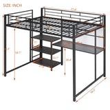 ZUN Full Size Loft Bed with Desk and Whiteboard, Metal Loft Bed with 3 Shelves and Ladder, Black 36540591