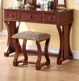 Unique Modern Bedroom Vanity Set w Stool Foldable Mirror Drawers Cherry Color MDF Veneer 1pc Vanity B011111842