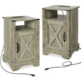 Farmhouse Nightstand Side Table, Wooden Rustic End Table, Tall Bedside Table with Electrical Outlets B082134939