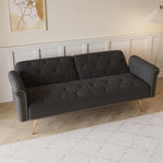 ZUN 69.7-inch black velvet nail head sofa bed with throw pillow W1658130593