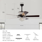 ZUN 52 Inch Dual Crystal Shade Ceiling Fan with 5 Wood Blades, Two-color fan blade, AC Motor, Remote W1592P182146