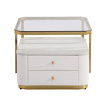 ZUN Modern 2 Pieces White Square Nesting Coffee Table with Drawers & Electroplated gold legs in 27.6'' WF325925AAK