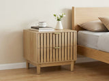 Mid-Modern Style Oak Bedside Table with Grille Design and Two Drawers. Suitable for bedrooms, W1706P465265