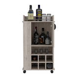 ZUN Fargo Bar Cart with Cabinet, 6 Built-in Wine Rack and Casters B200P188865