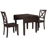 3-Piece Wood Drop Leaf Breakfast Nook Dining Table Set with 2 X-back Chairs for Small Places, 09982009