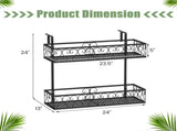 2-Tier Adjustable Railing Plant Stand with Hooks, Metal Hanging Flower Pot Holder for Balcony Porch 58457923