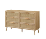 ZUN Bedroom dresser, 6 Double Dresser with rattan drawers, wood chest of drawers for kids living W1162P190401