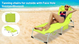 3-in-1 Heavy Duty Tanning Chair with Face Hole Adjustable 5-Position Folding Chaise Lounge Chairs W3399P310389