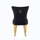 Eva 2 Piece Gold Legs Dining Chairs Finished with Velvet Fabric in Black B00960896