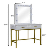 ZUN FCH Single Mirror With 2 Drawers And Light Bulbs, Steel Frame Dressing Table White 15987661