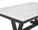 ZUN 1pc Transitional Modern Formal Dining Table White Genuine Marble Rectangular Table Top Trestle Base B011P196941