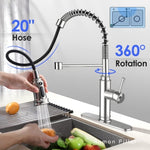 ZUN Kitchen Faucet - Spring Kitchen Sink Faucet with 3 Modes Pull Down Sprayer, Single Handle&Deck Plate 12338848