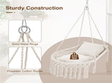 Beige Boho Macrame Hanging Swing Chair with 2 Padded Cushions, 330LBS Capacity Hammock Chair for 25444551
