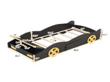 Twin Size Race Car-Shaped Platform Bed with Wheels and Storage, BlackYellow WF305759AAB