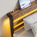 Twin Size Bed Frame Heavy Duty Platform Bed Frame with Headboard, USB Charging Station, LED Bed, No W840P209879