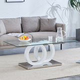 Contemporary Style Glass-Top MDF Coffee Table with White Base - Suitable for Living Rooms and Lounge W3226P279047