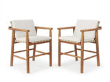 Outdoor Counter Height Bar Stools Chair Set of 2, Modern Patio Acacia Wooden Stools with Backrest N704P383163A