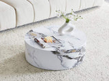 Simple White MarbleTexture Round MDF Coffee Table 23.6" Diameter 11.8" Height, Modern Minimalist W1151P385650