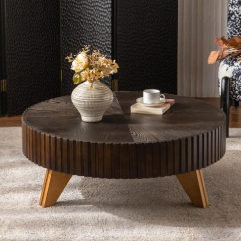 ZUN 35.4 "Round Vintage Coffee Table, Coffee Table Suitable For Coffee and Home Decor, Brown W757P241082