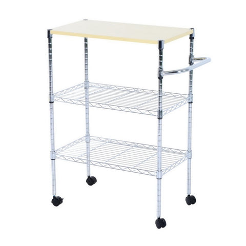 ZUN 3-Tier Rolling Kitchen Trolley Cart Steel Island Storage Utility Service Dining 15773870