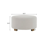 White Fabric Round Ottoman with Wooden Legs, Modern Minimalist Ottoman N769P296232W