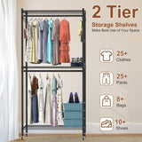 2 Tier Clothing Rack With Cover Portable Wardrobe Closet Covered Garment Rack with 4 Wheels 2 33352784