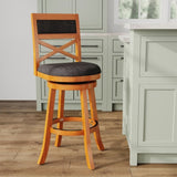 30" Bar Height X-Back Swivel Stool, Natural Finish, Charcoal Fabric Seat B04660719