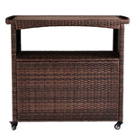 ZUN Outdoor Bar Cart with Storage Cabinet, Patio Wicker Sideboard Buffet Cabinet Prep Table, Outside 65724130