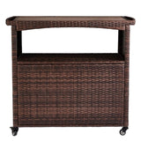 ZUN Outdoor Bar Cart with Storage Cabinet, Patio Wicker Sideboard Buffet Cabinet Prep Table, Outside 65724130